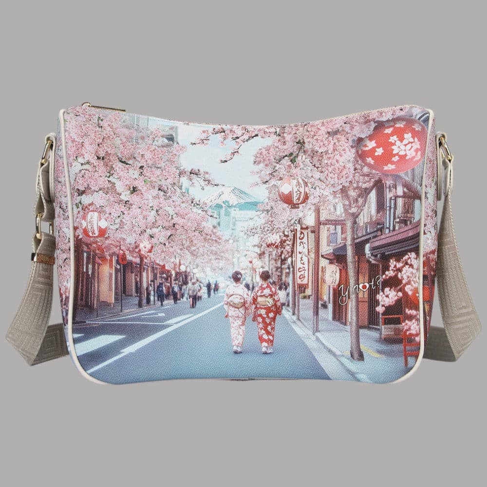 YNot borsa a spalla stampa città tracolla regolabile zip comoda elegante - 7