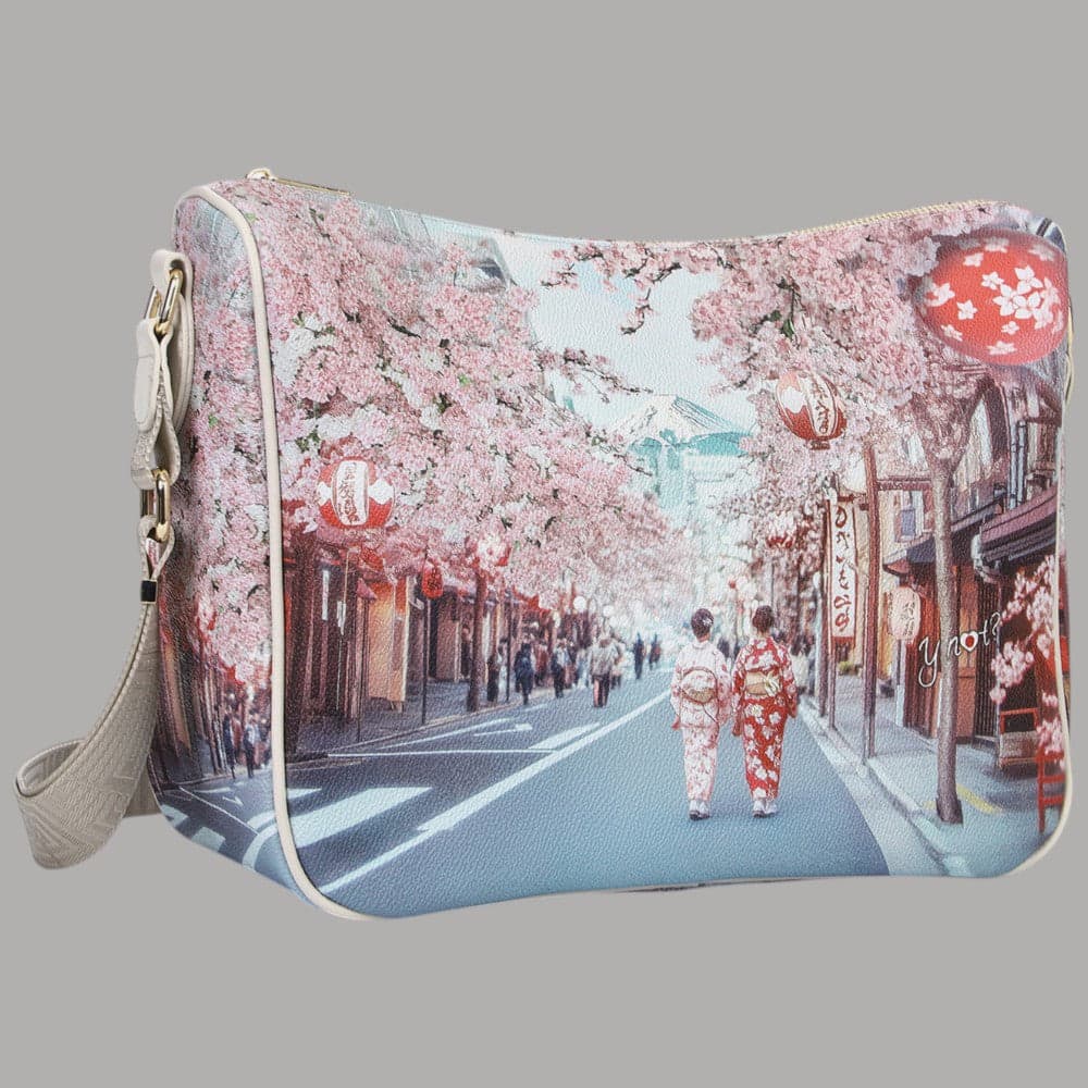 YNot borsa a spalla stampa città tracolla regolabile zip comoda elegante - 8