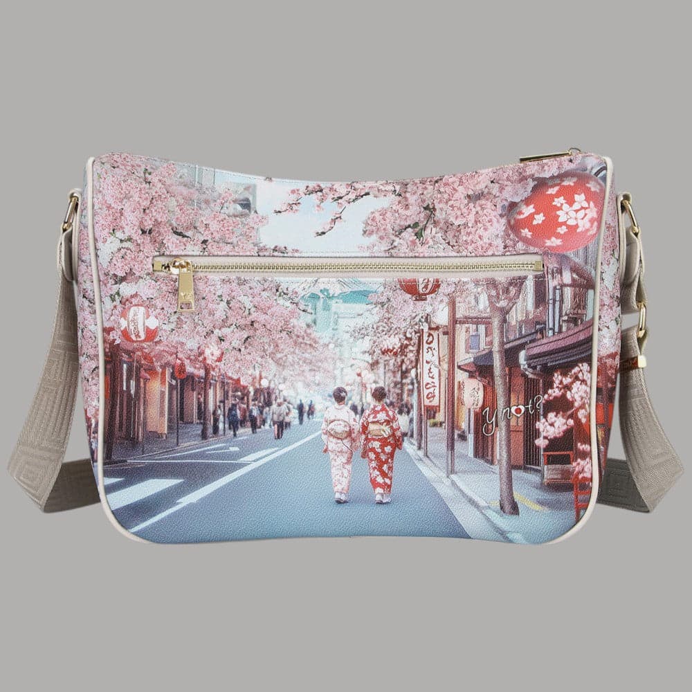 YNot borsa a spalla stampa città tracolla regolabile zip comoda elegante - 9