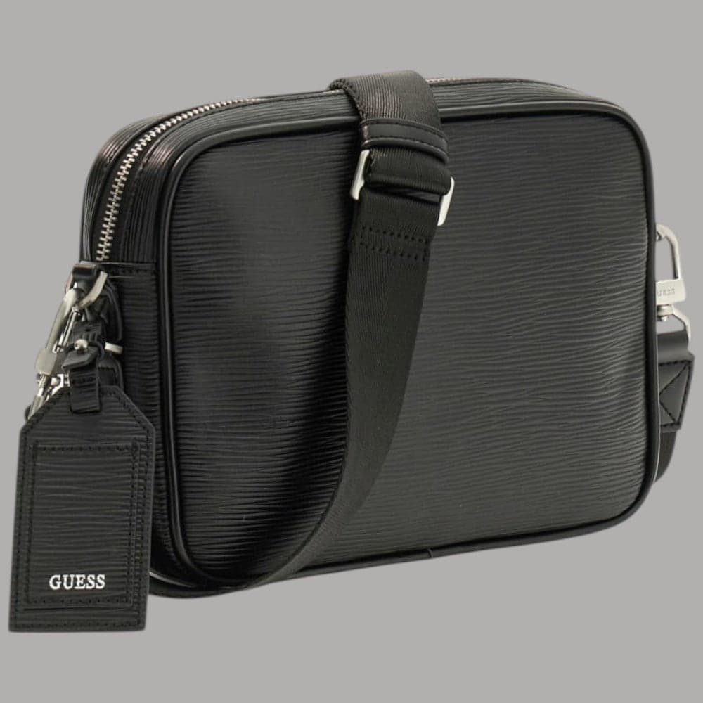 Guess Tracolla Uomo Milano Borsa Elegante Similpelle Tasca Zip Nero - 2