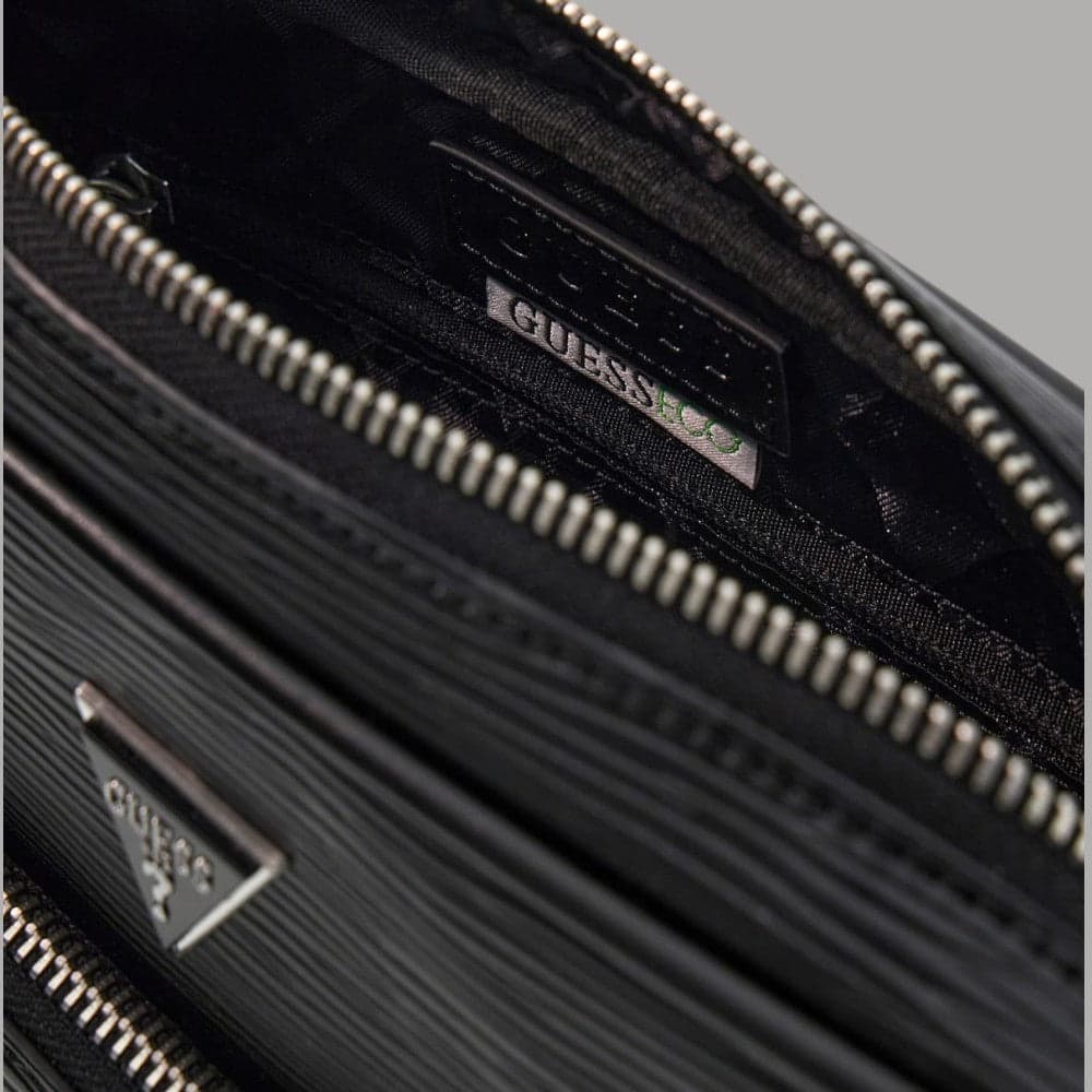 Guess Tracolla Uomo Milano Borsa Elegante Similpelle Tasca Zip Nero - 3