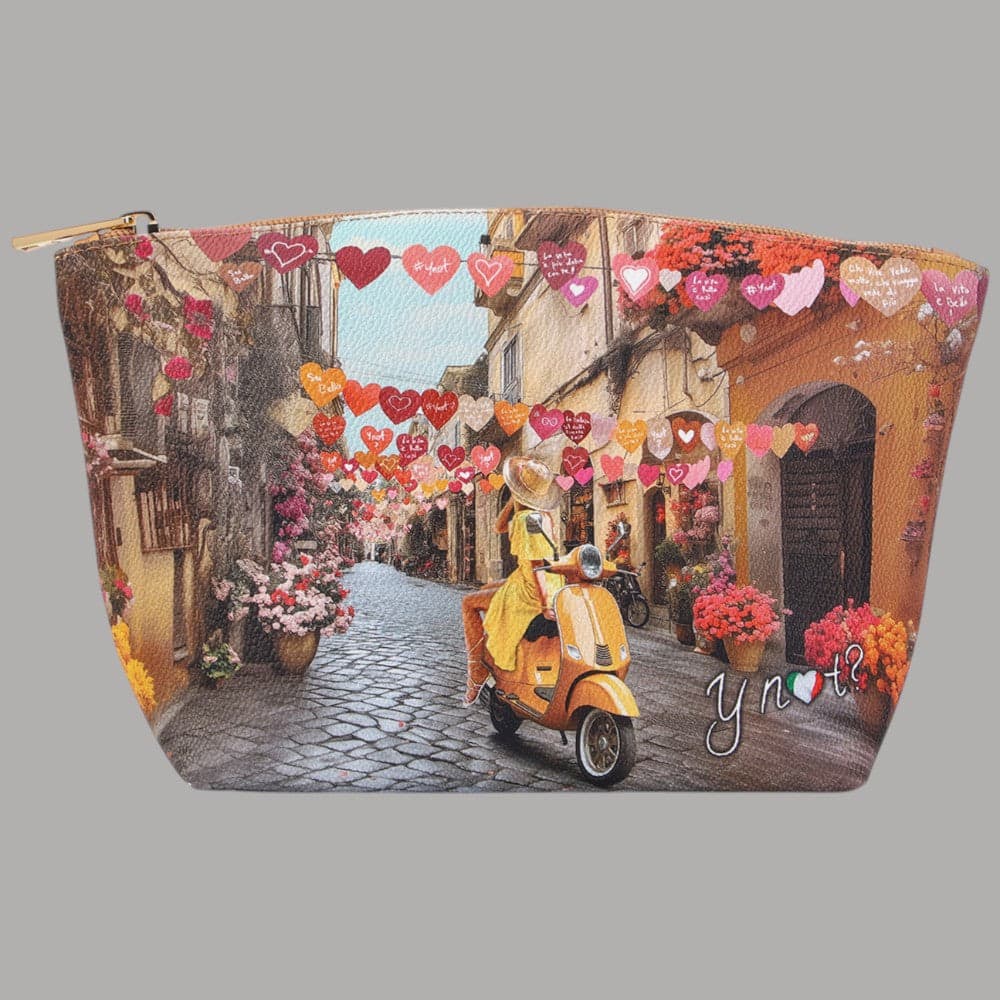 YNot Beauty Bag Medio Ecopelle Pelle Zip Elegante Stampa Città - 12