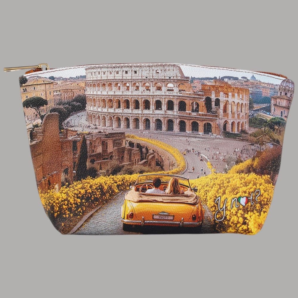 YNot Beauty Bag Medio Ecopelle Pelle Zip Elegante Stampa Città