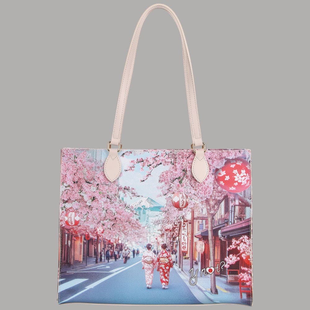 YNot borsa shopping bag in eCOPELLE con stampa città e tasca zip - 15