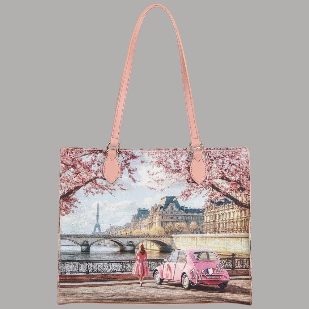 YNot borsa shopping bag in eCOPELLE con stampa città e tasca zip - 14