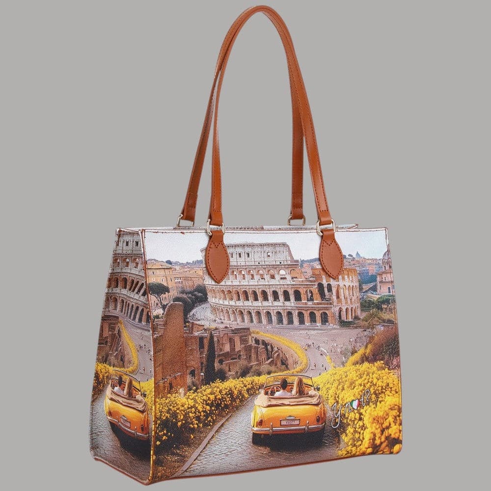 YNot borsa shopping bag in eCOPELLE con stampa città e tasca zip - 2
