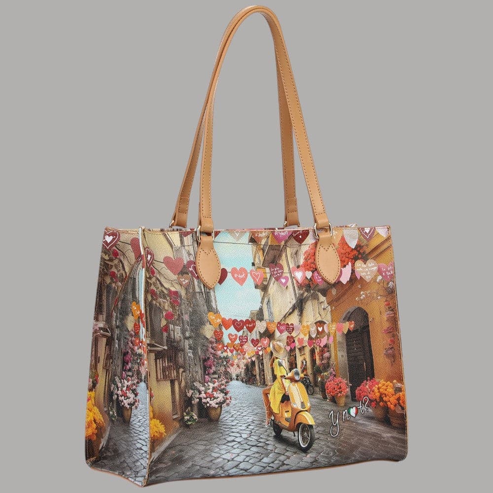 YNot borsa shopping bag in eCOPELLE con stampa città e tasca zip - 11
