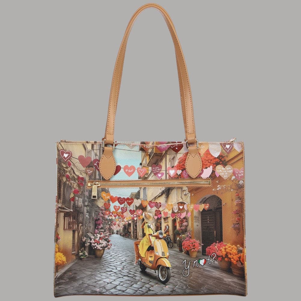 YNot borsa shopping bag in eCOPELLE con stampa città e tasca zip - 12