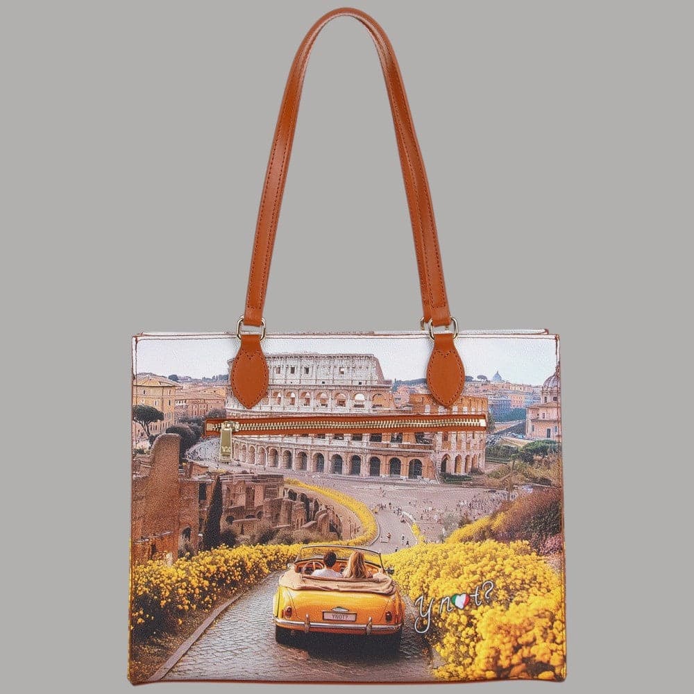 YNot borsa shopping bag in eCOPELLE con stampa città e tasca zip - 3