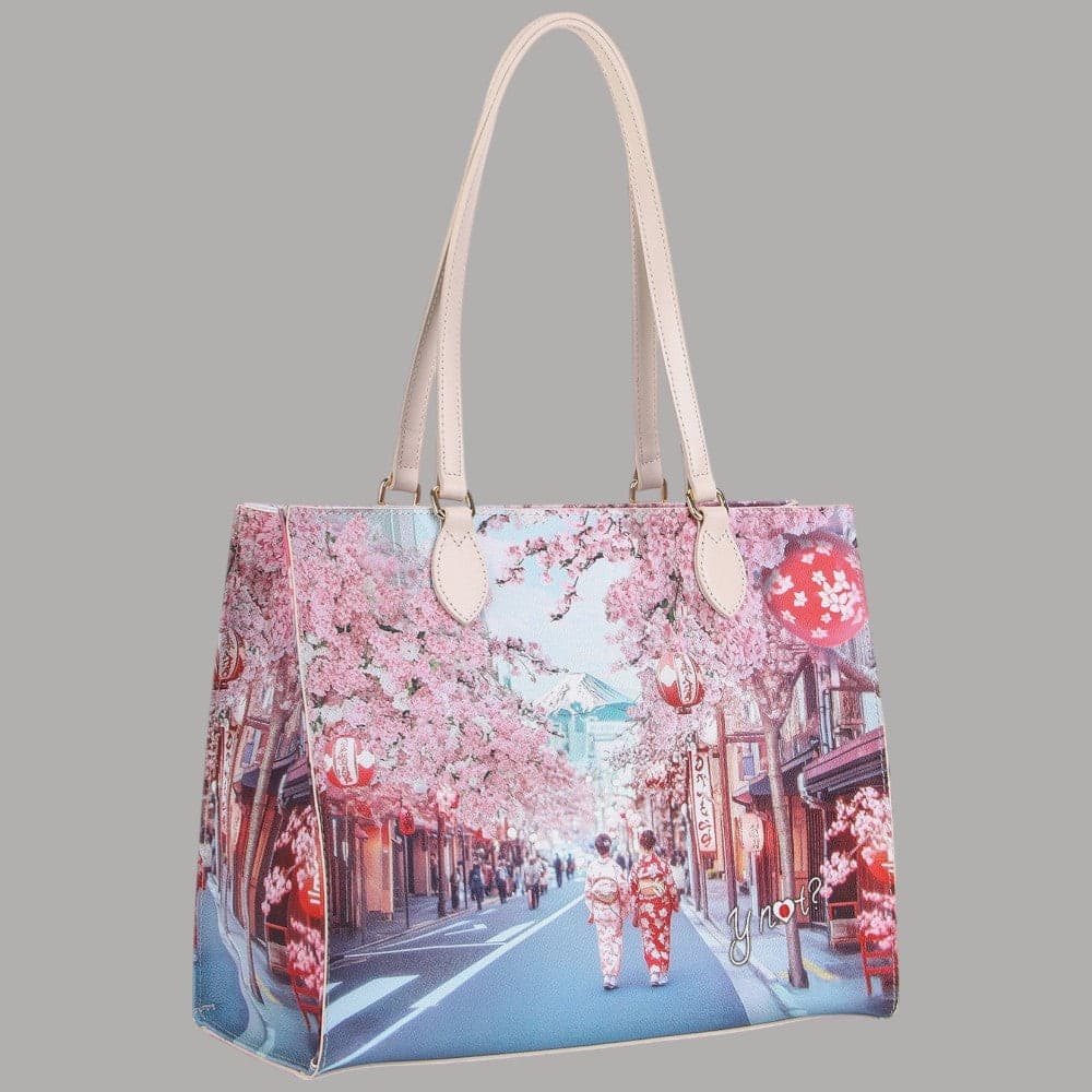 YNot borsa shopping bag in eCOPELLE con stampa città e tasca zip - 5