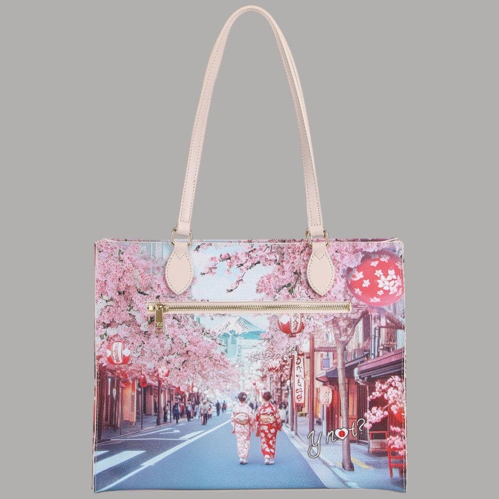 YNot borsa shopping bag in eCOPELLE con stampa città e tasca zip - 6