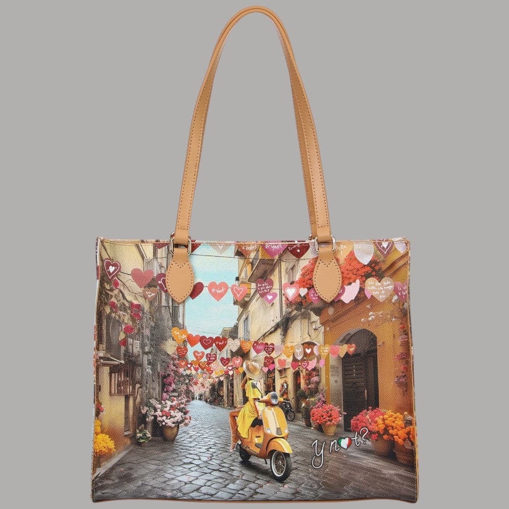 YNot borsa shopping bag in eCOPELLE con stampa città e tasca zip - 10