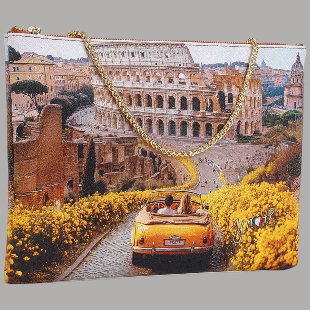 YNot tracolla clutch stampa città ecopelle PVC pelle leggera elegante - 2