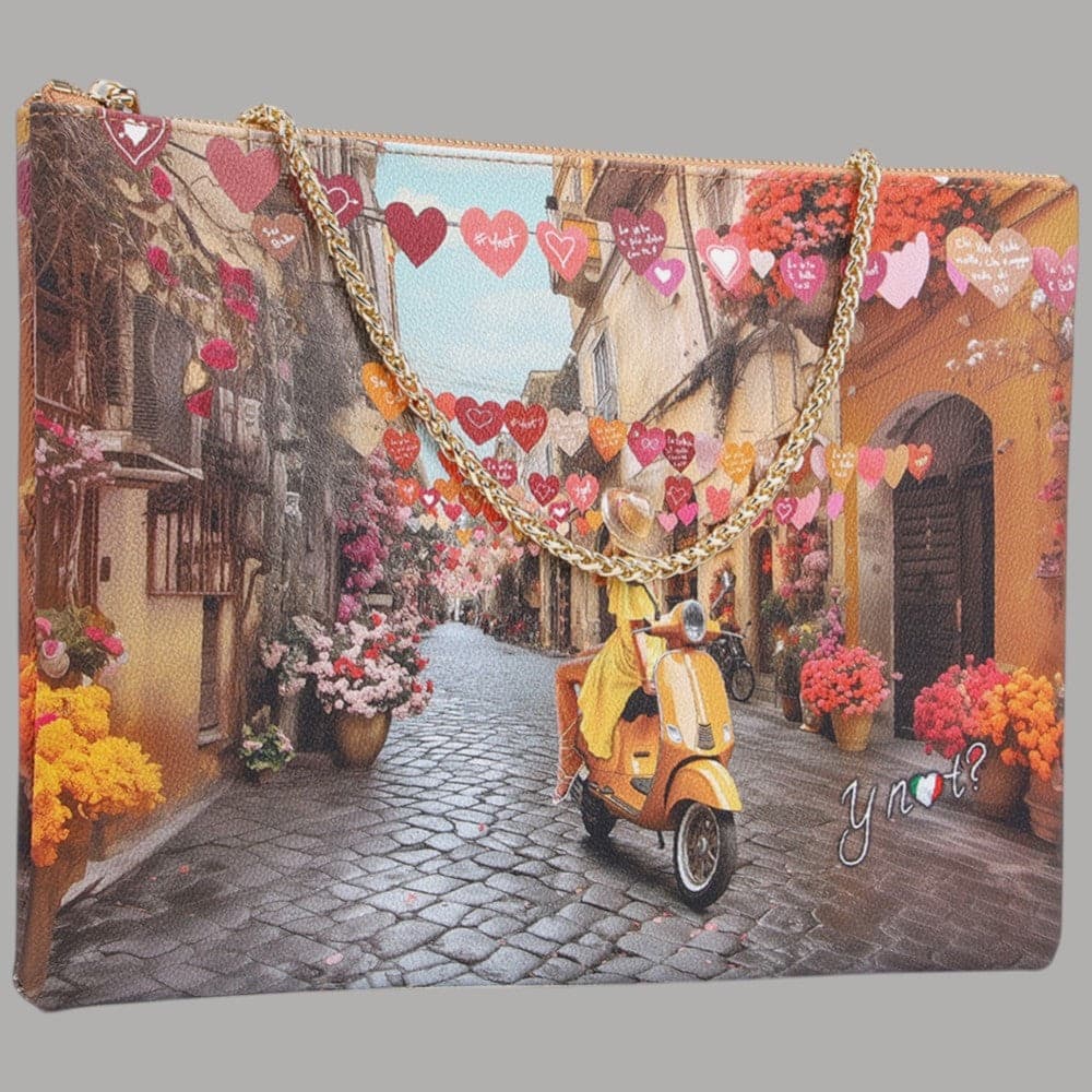 YNot tracolla clutch stampa città ecopelle PVC pelle leggera elegante - 11