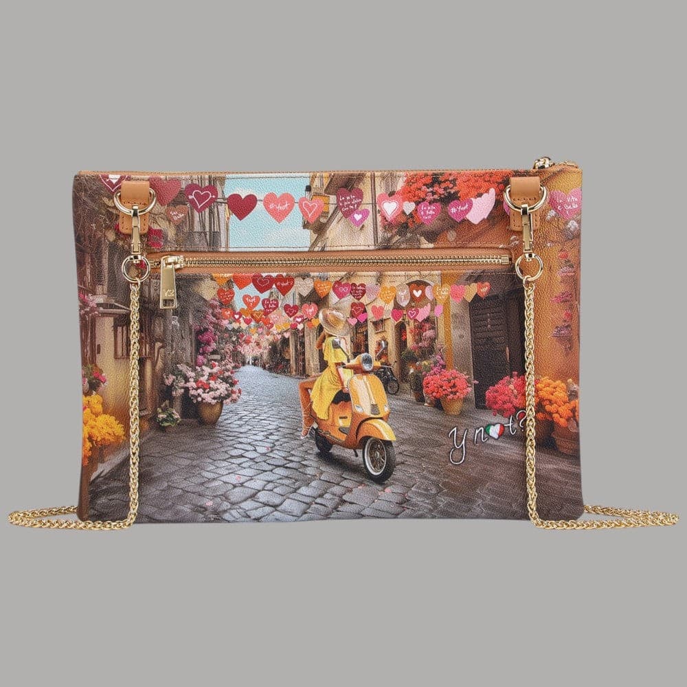 YNot tracolla clutch stampa città ecopelle PVC pelle leggera elegante - 12