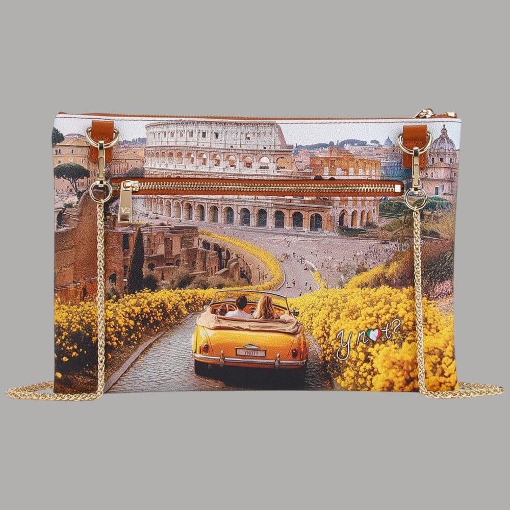 YNot tracolla clutch stampa città ecopelle PVC pelle leggera elegante - 3