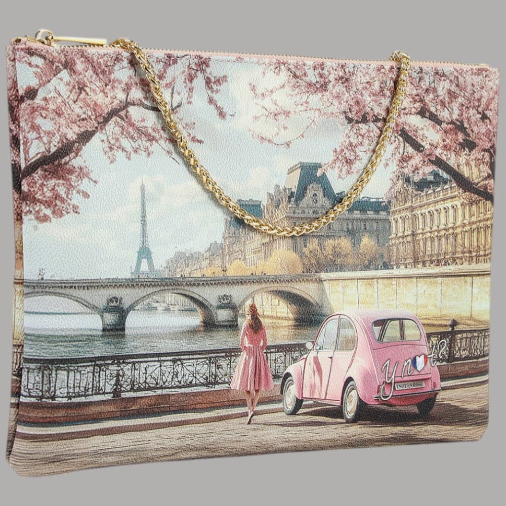 YNot tracolla clutch stampa città ecopelle PVC pelle leggera elegante - 5