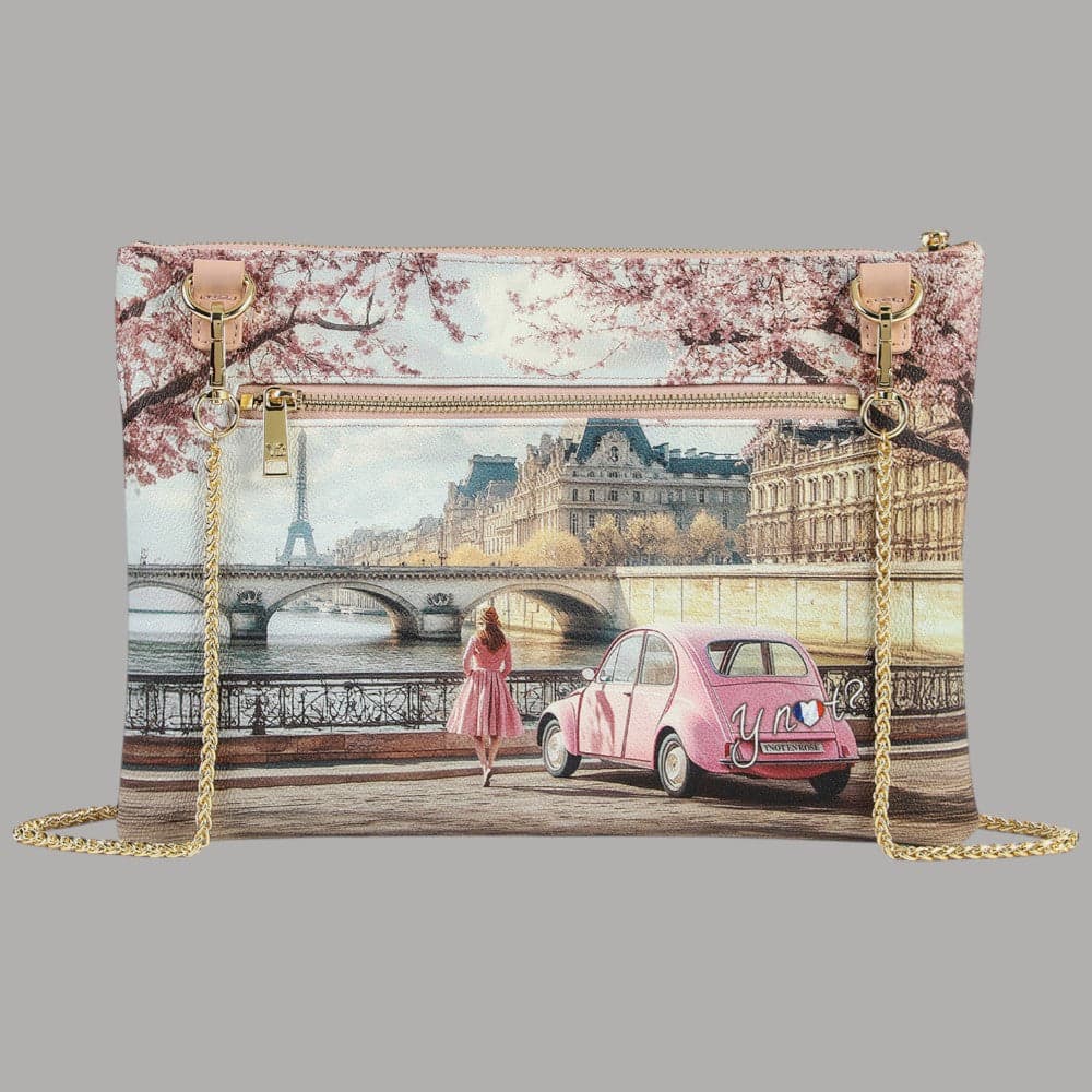 YNot tracolla clutch stampa città ecopelle PVC pelle leggera elegante - 6
