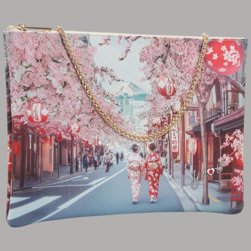 YNot tracolla clutch stampa città ecopelle PVC pelle leggera elegante - 8