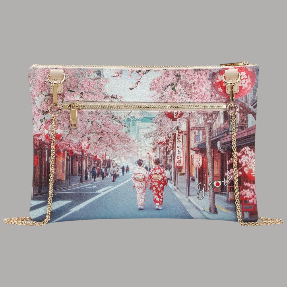 YNot tracolla clutch stampa città ecopelle PVC pelle leggera elegante - 9