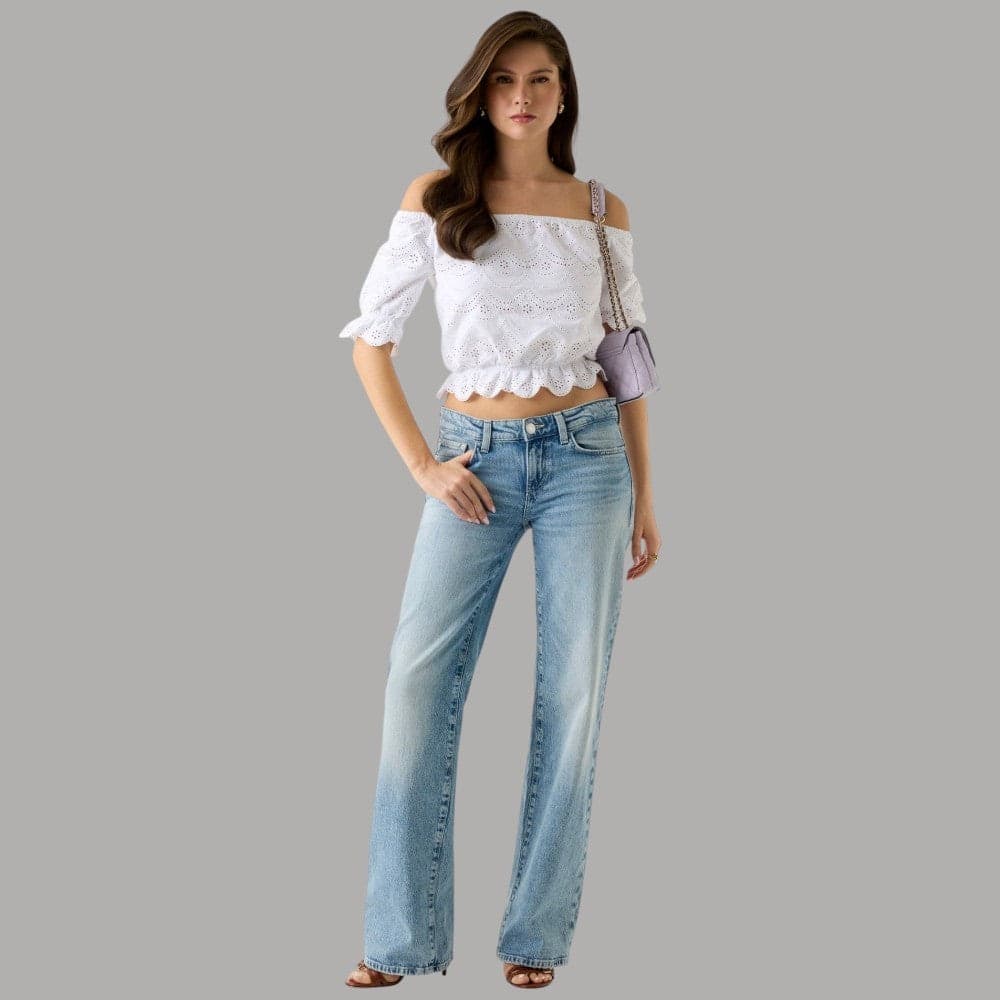 Top Guess in Cotone con Scollo a Barca e Occhielli Eleganti - 2