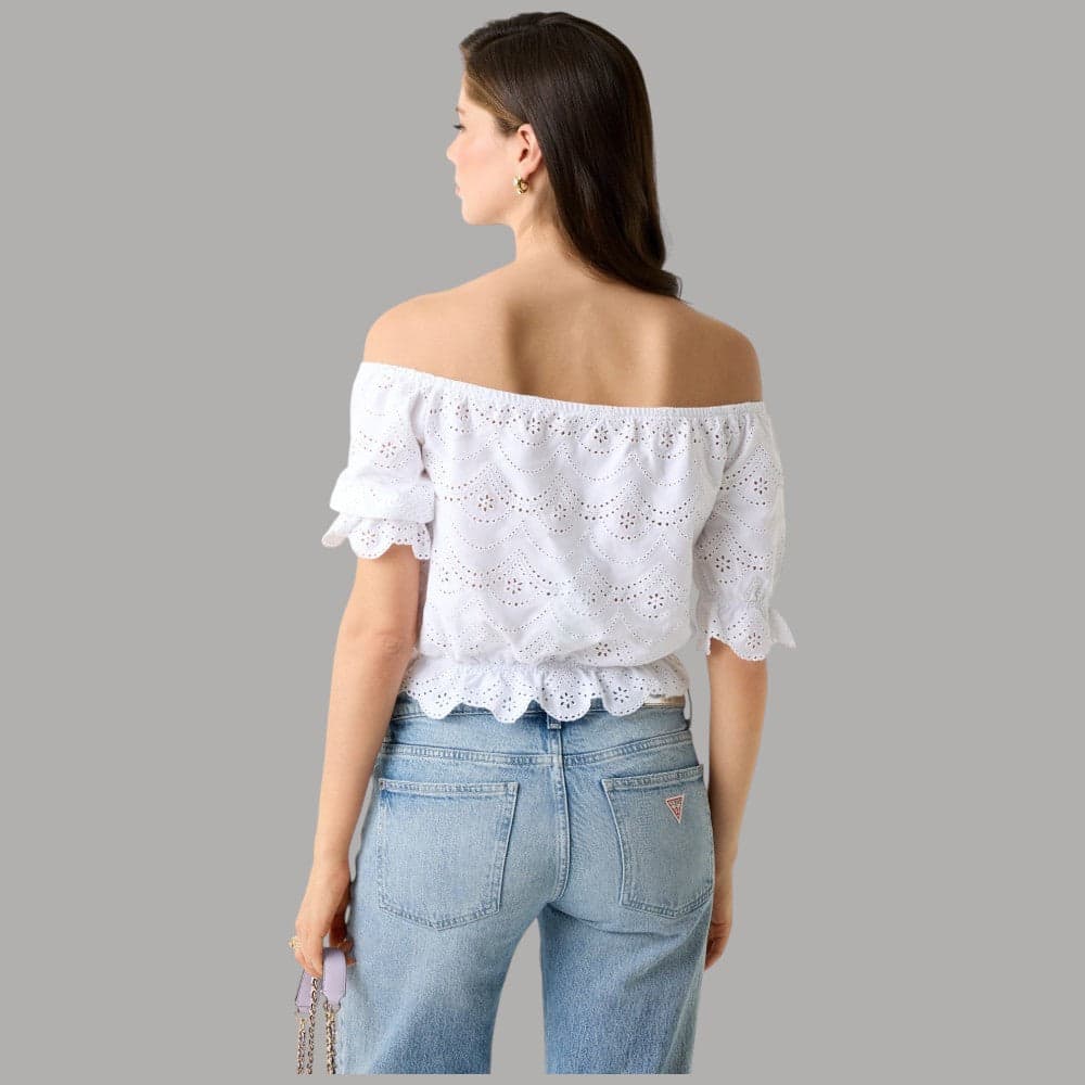 Top Guess in Cotone con Scollo a Barca e Occhielli Eleganti - 3