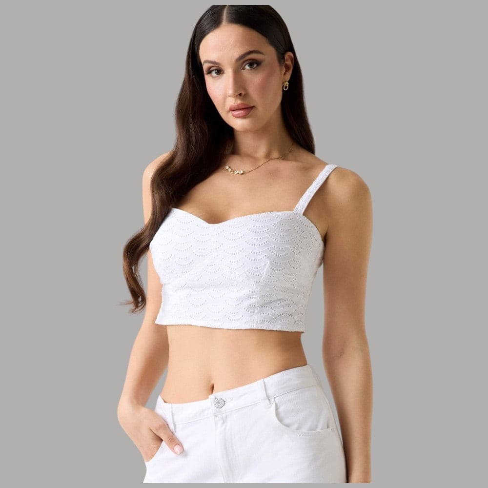 Top Guess in Pizzo Sangallo Cotone - Eleganza Senza Maniche - 4