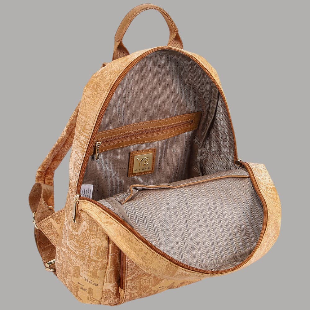 YNot Zaino GUM Donna Stampa Vintage Ecopelle Oro Leggero e Resistente - 6