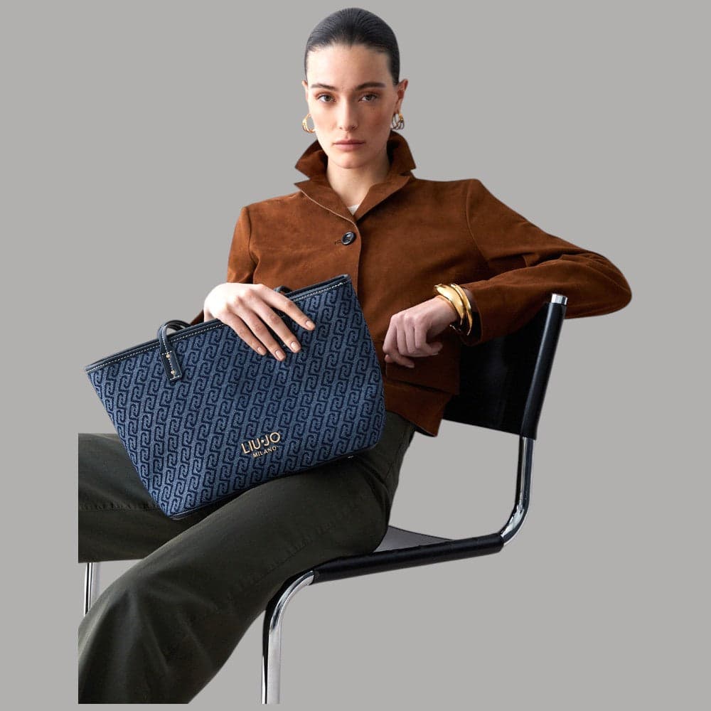 Liu Jo Borsa Shopping Tote Denim Jacquard Elegante 30x12x23cm - 7