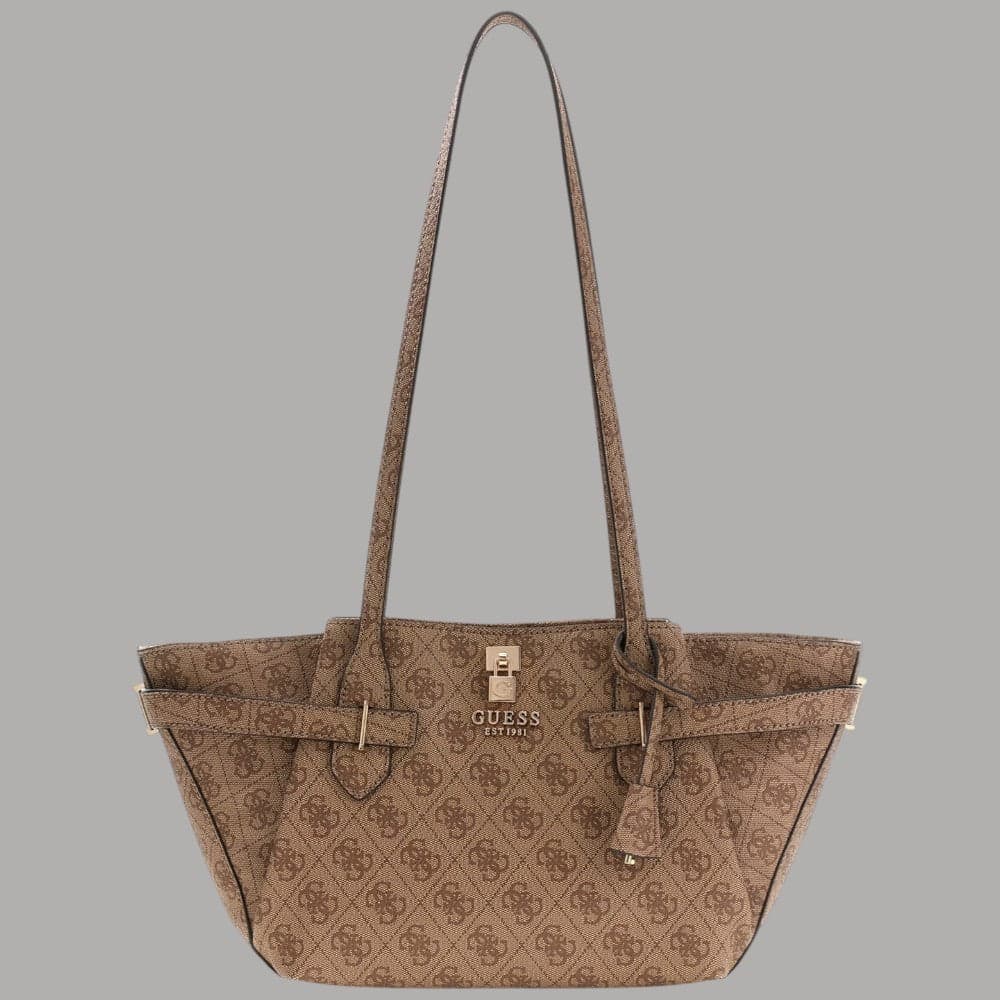 Guess borsa a spalla Yesba similpelle logo 4G zip dorata beige elegante - 6