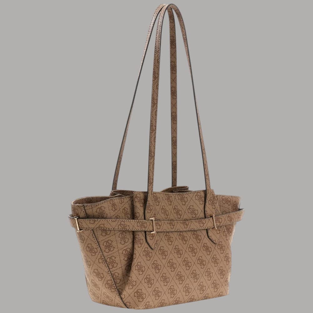Guess borsa a spalla Yesba similpelle logo 4G zip dorata beige elegante - 3