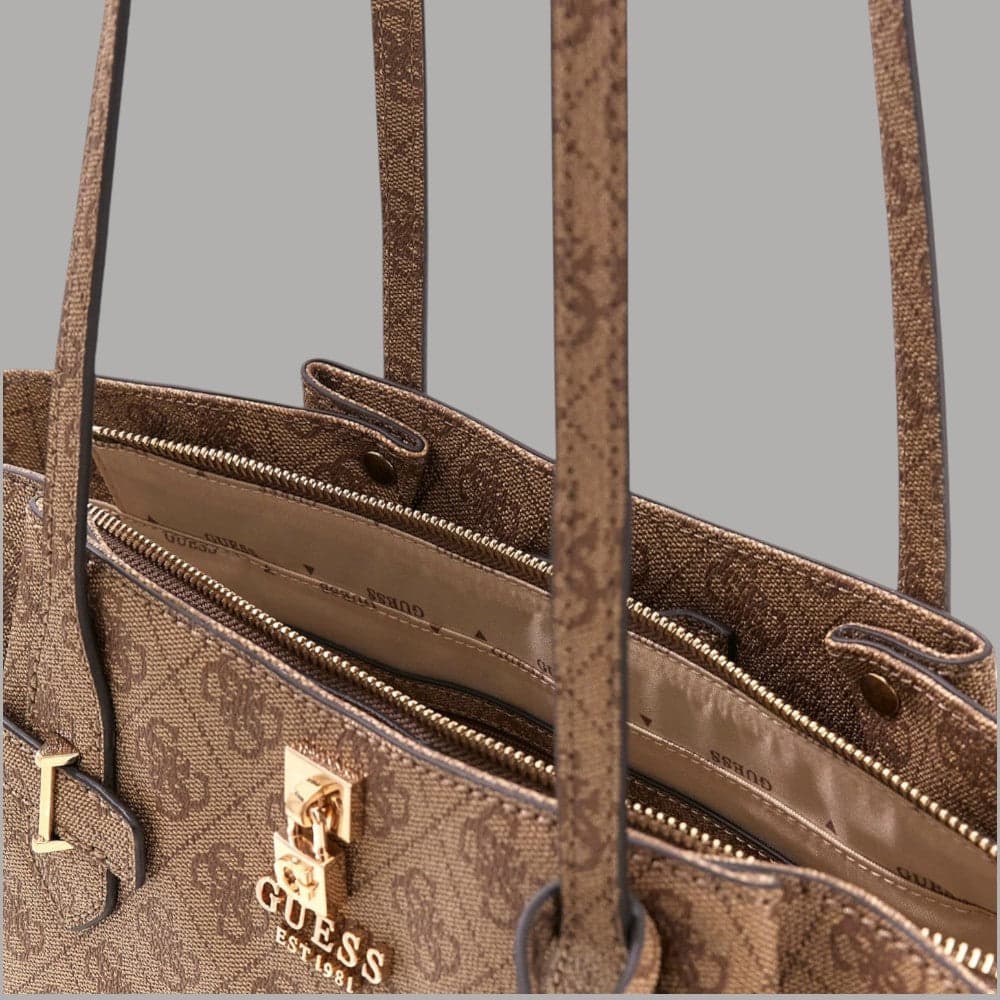 Guess borsa a spalla Yesba similpelle logo 4G zip dorata beige elegante - 4