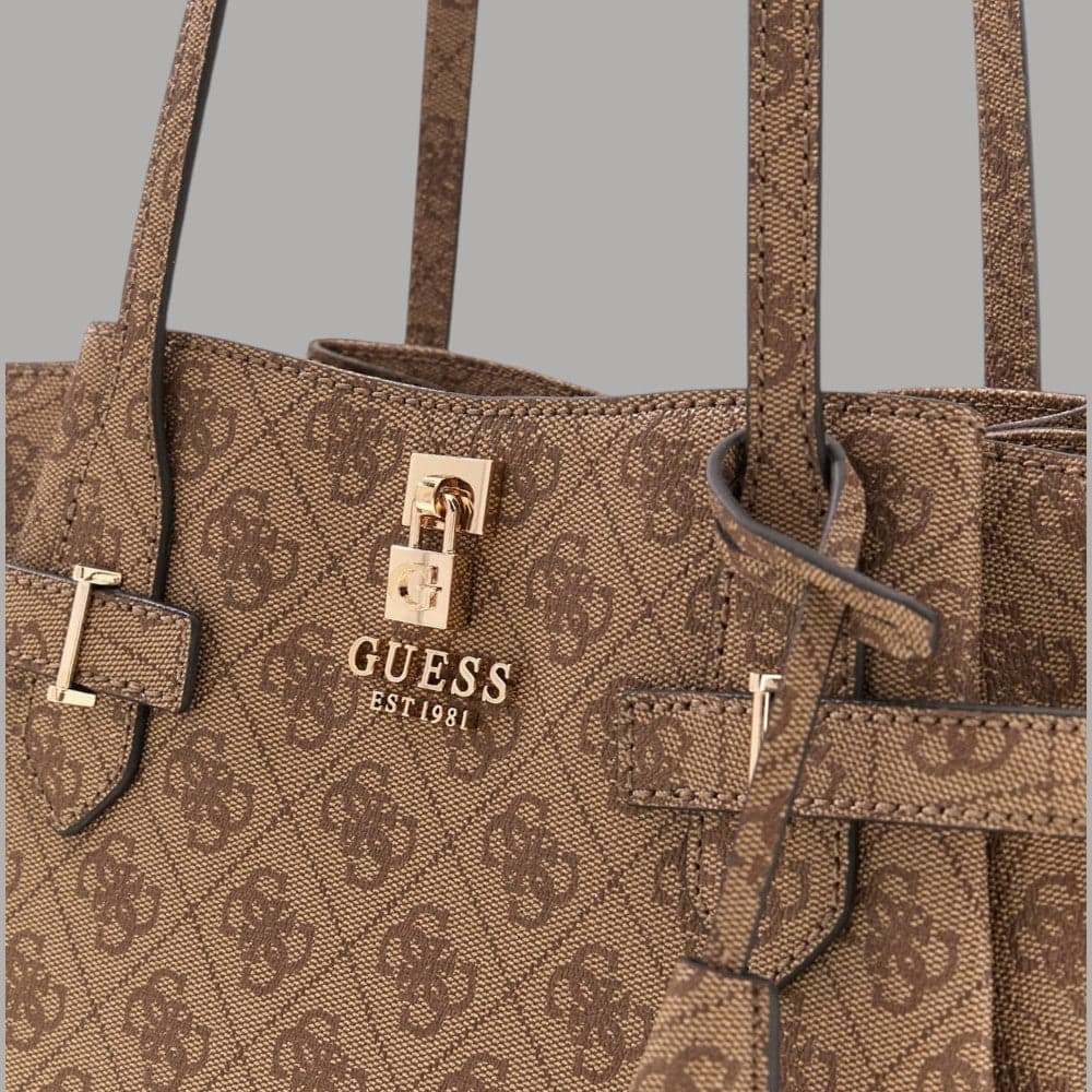Guess borsa a spalla Yesba similpelle logo 4G zip dorata beige elegante - 5