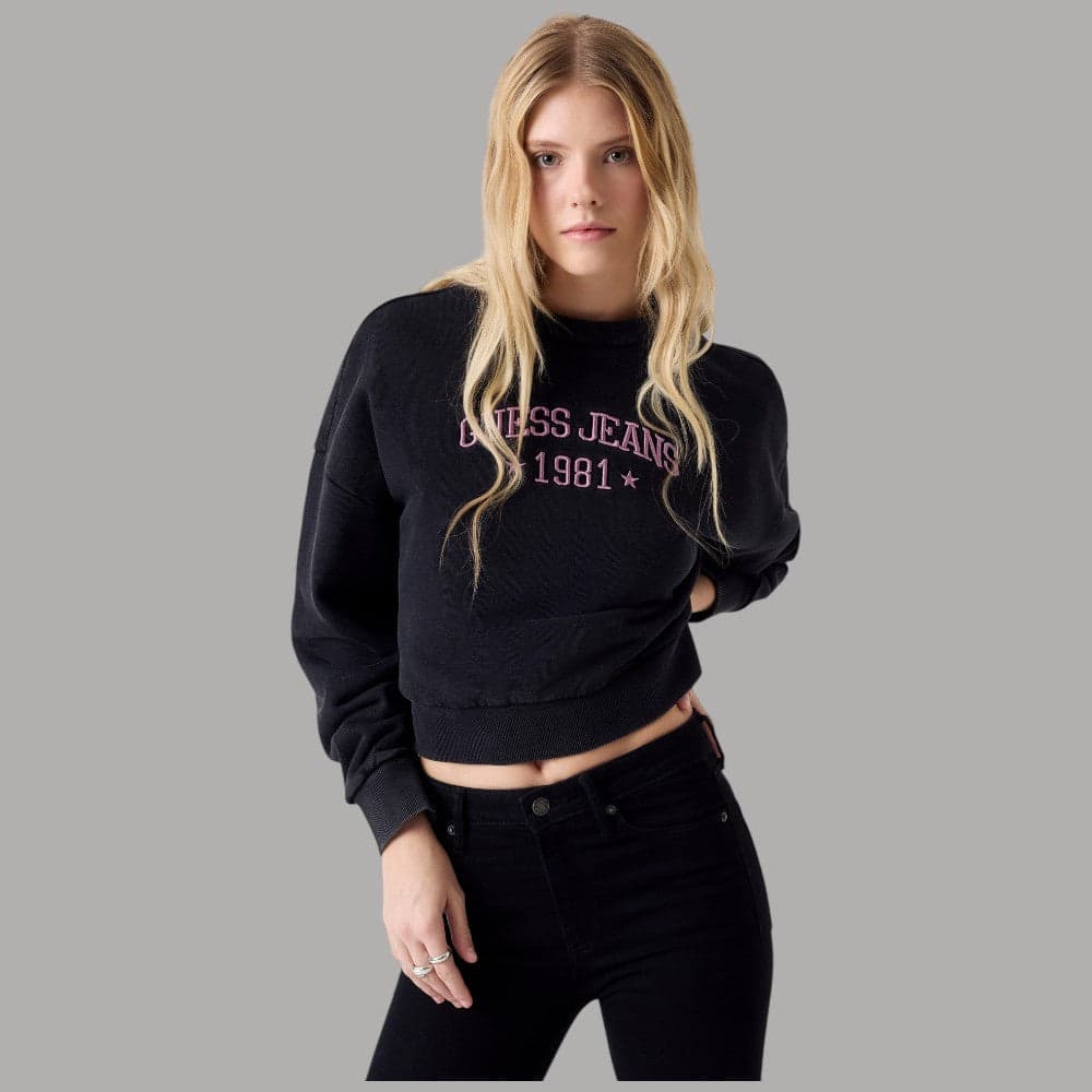 Felpa Guess GJ Donna Cropped Girocollo con Logo Ricamato - 5
