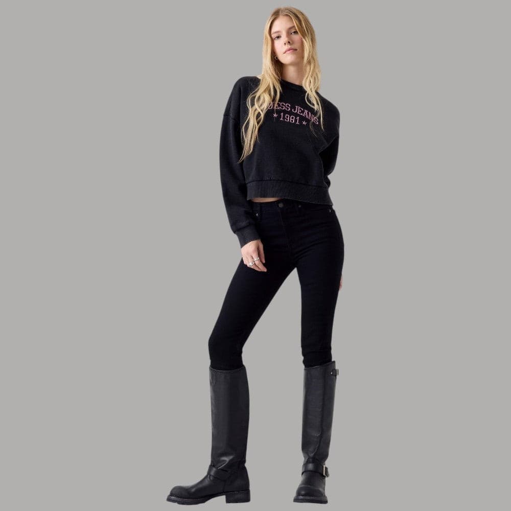 Felpa Guess GJ Donna Cropped Girocollo con Logo Ricamato - 2
