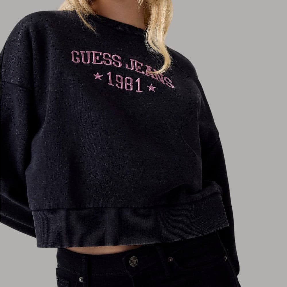 Felpa Guess GJ Donna Cropped Girocollo con Logo Ricamato - 4