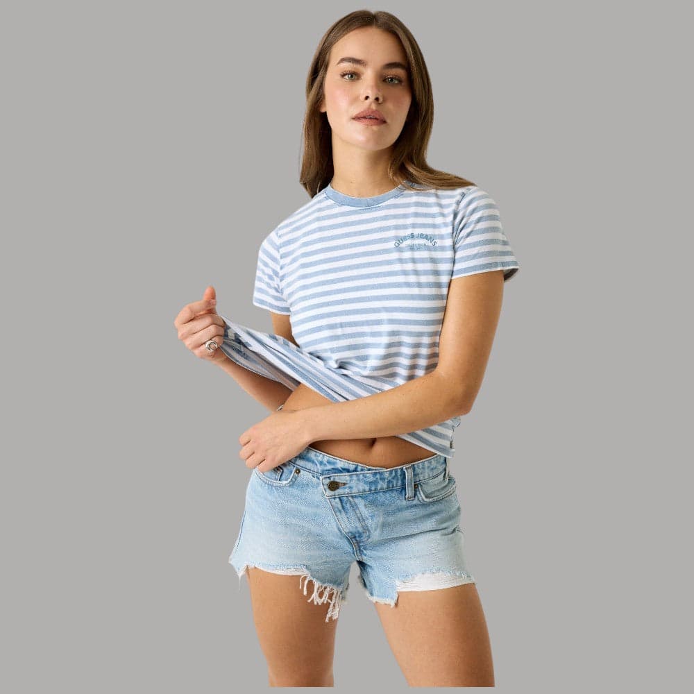 T-shirt Guess GJ Donna a Righe Cotone, Scollo Rotondo Logo - 5