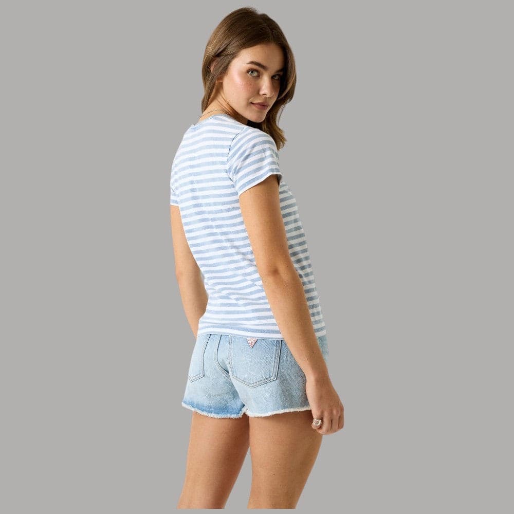 T-shirt Guess GJ Donna a Righe Cotone, Scollo Rotondo Logo - 3