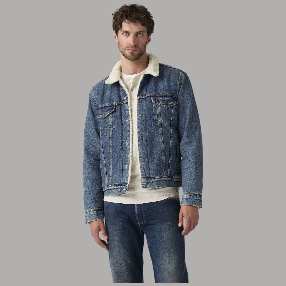 Levi's Giacca Trucker Sherpa Blu in Jeans Denim Resistente - 6