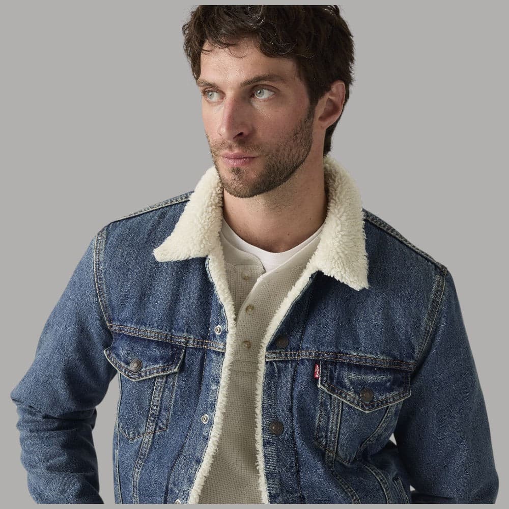 Levi's Giacca Trucker Sherpa Blu in Jeans Denim Resistente - 3