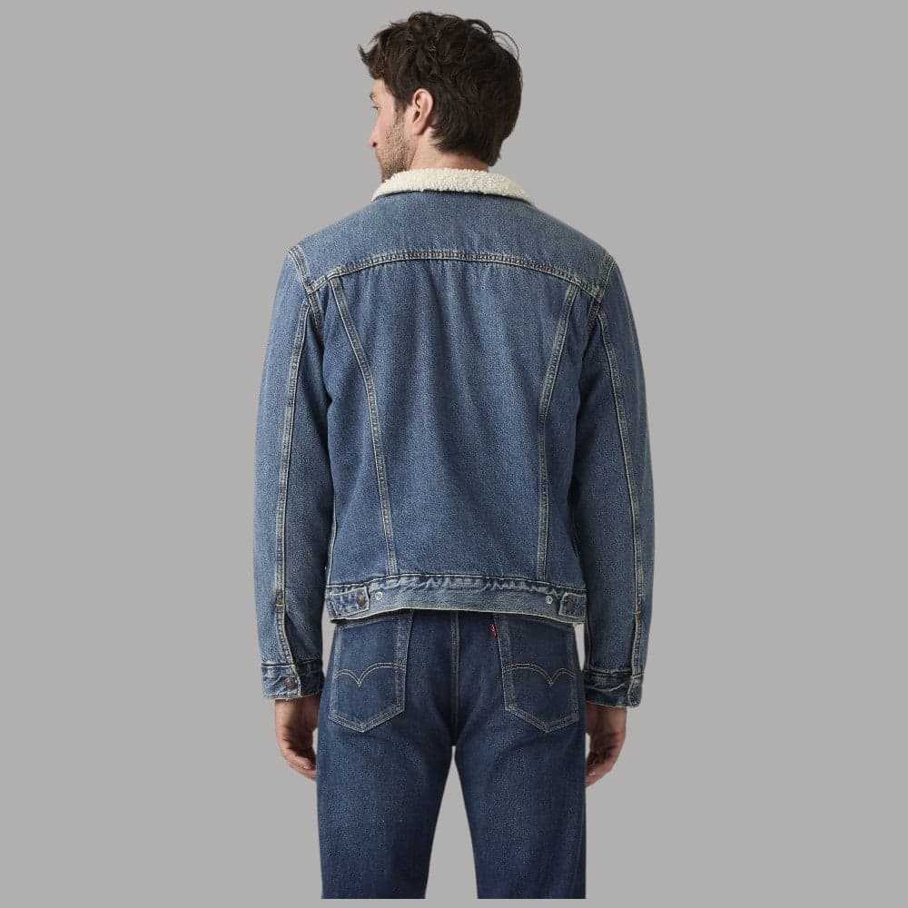 Levi's Giacca Trucker Sherpa Blu in Jeans Denim Resistente - 4