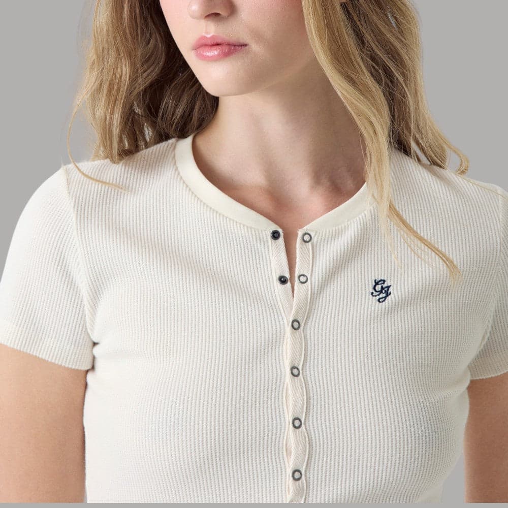 T-shirt Guess GJ Serafino Cropped Quadretti con Bottoni e Logo - 4