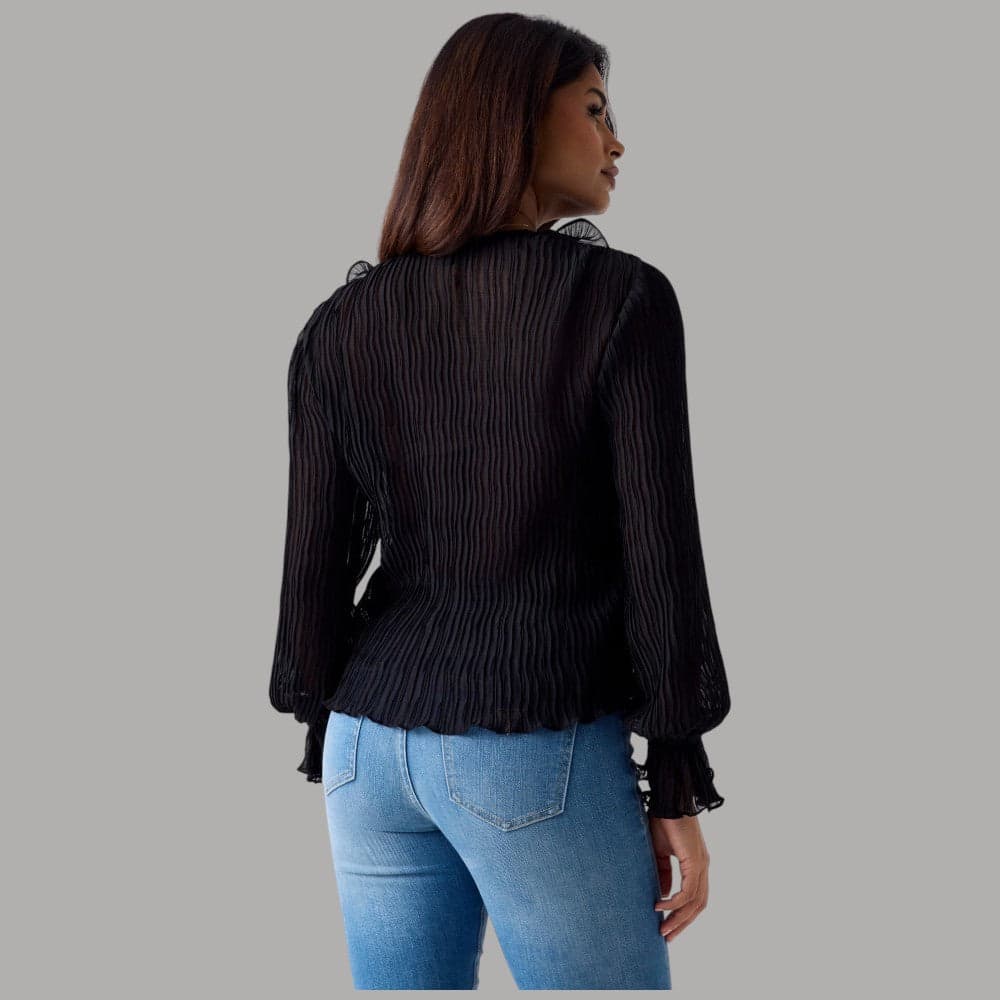 Blusa Guess Nera in Chiffon con Volant e Scollo a V - 3