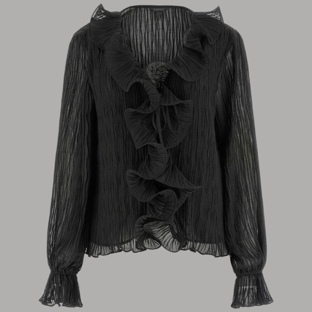 Blusa Guess Nera in Chiffon con Volant e Scollo a V - 5