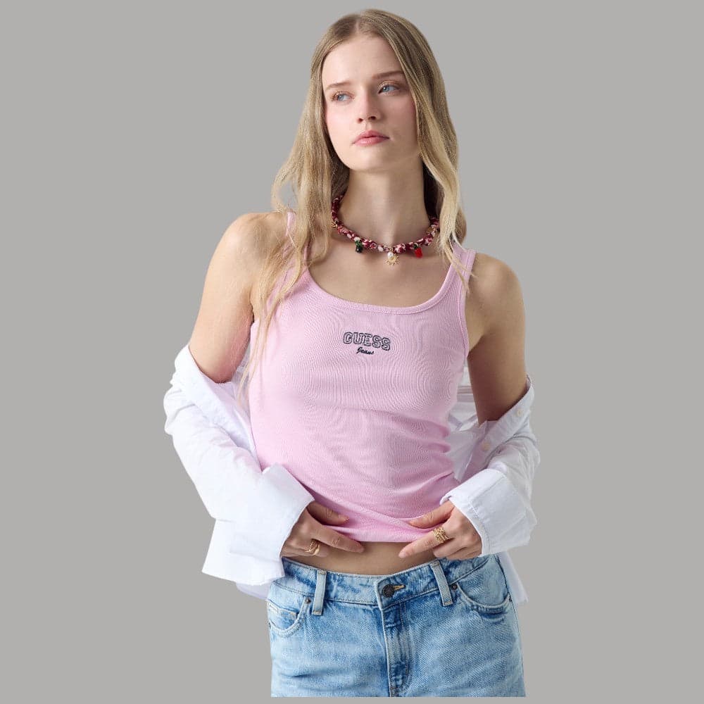Top Guess GJ Canotta a Coste in Cotone con Logo Ricamato - 5