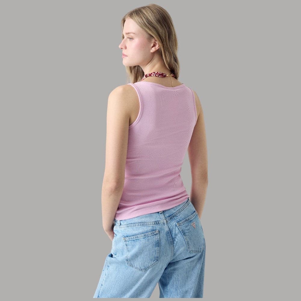 Top Guess GJ Canotta a Coste in Cotone con Logo Ricamato - 3