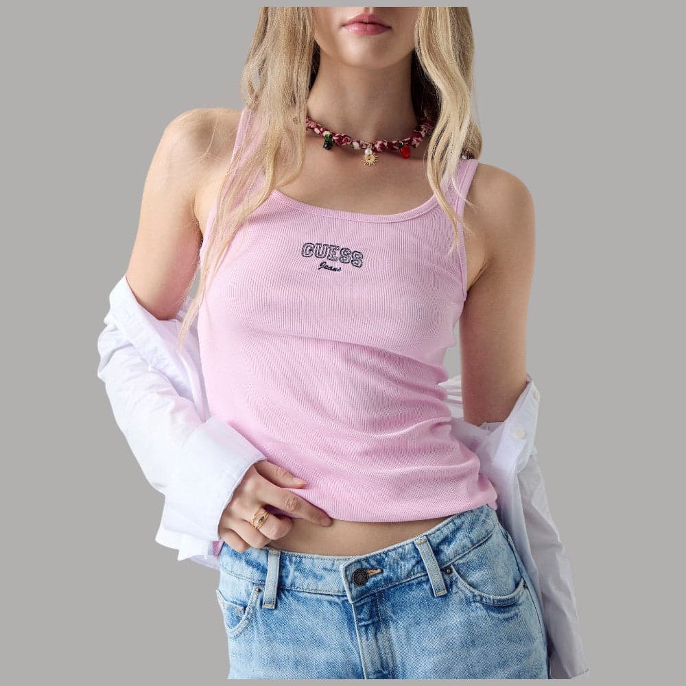 Top Guess GJ Canotta a Coste in Cotone con Logo Ricamato - 4
