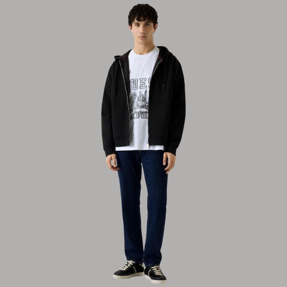 Guess Felpa Tech Nera con Cappuccio e Zip Scuba Style - 2
