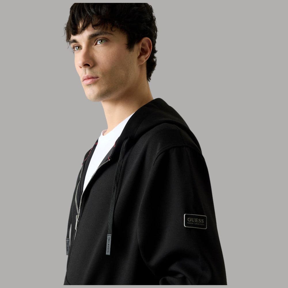 Guess Felpa Tech Nera con Cappuccio e Zip Scuba Style - 4