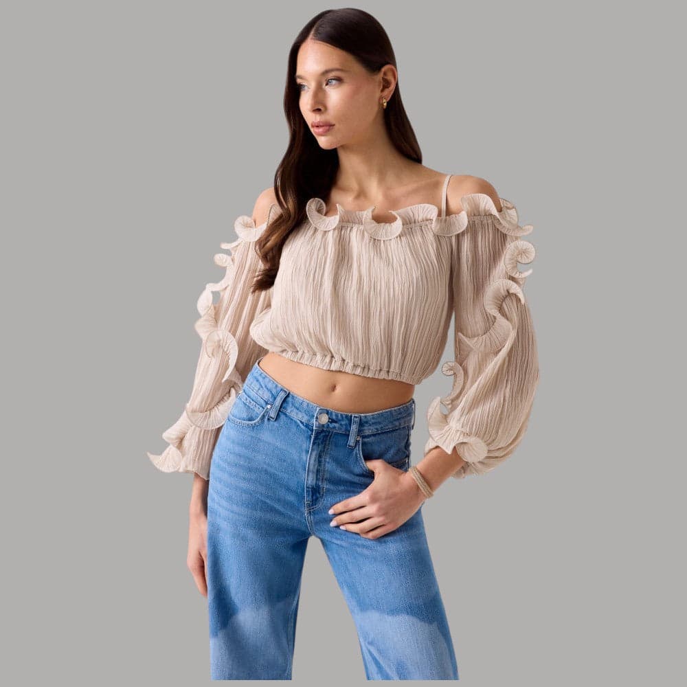 Blusa Guess in Chiffon con Volant e Scollo Off-Shoulder - 7
